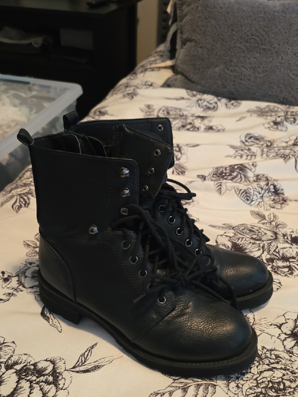 Women's Black Lace-Up Combat Boots